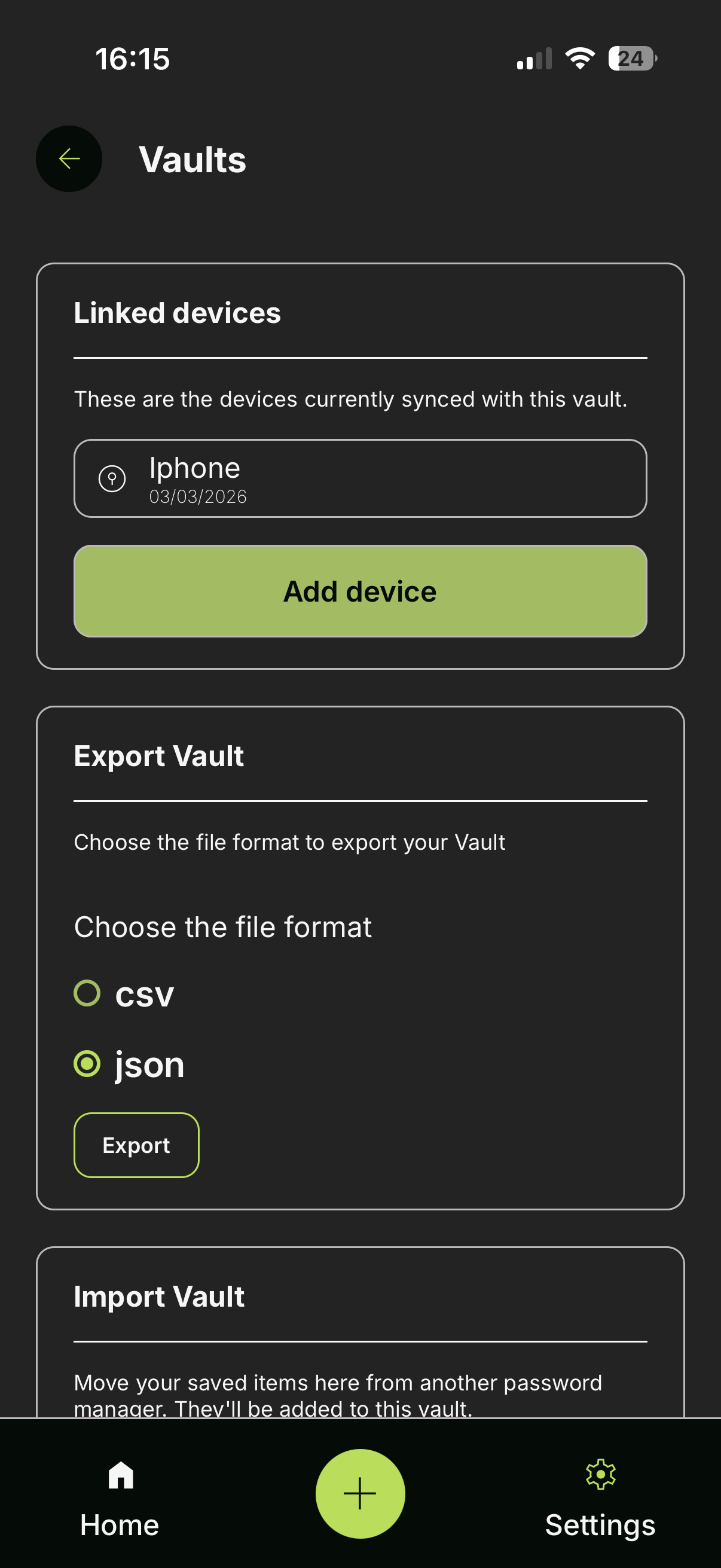 Export vault